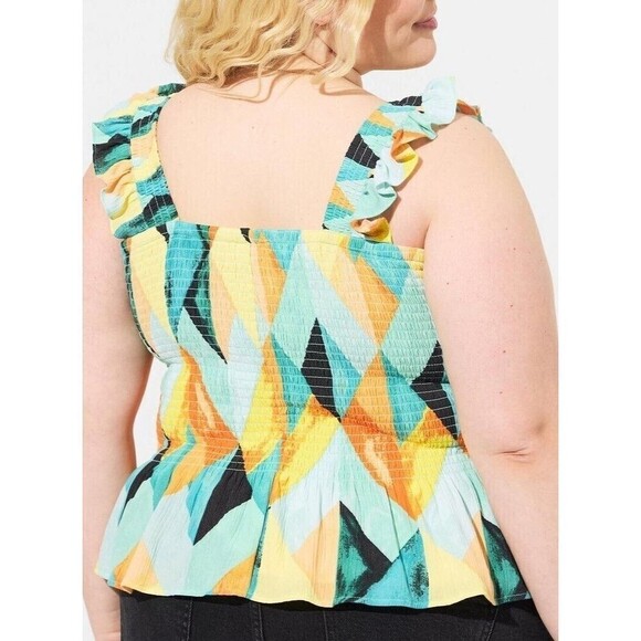 Torrid Peplum Crinkle Gauze Smocked Tank Top Multi Geo Plus Size 3X … - Picture 3 of 12